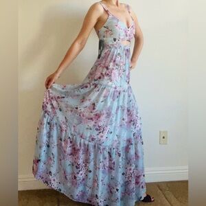 Rachel Roy Chiffon Size 0 blue and pink floral maxi dress NWT